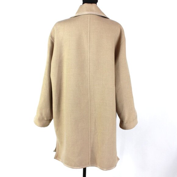Salvatore Ferragamo 1990s Tan Wool Gold Shoe Button Front Top Coat Overcoat Vtg - Picture 5 of 8